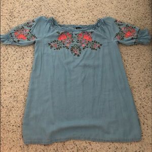 SUPER soft chambray off the shoulders tunic